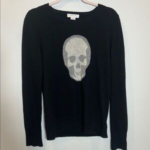 100% Cashmere Christopher Fischer Black Sweater with Gray Skull Design